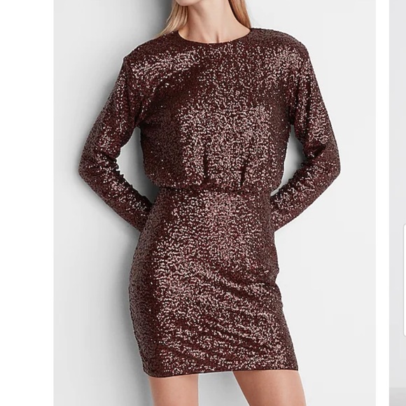 Express Dresses & Skirts - Sequin mini dress with shoulder pads espresso small